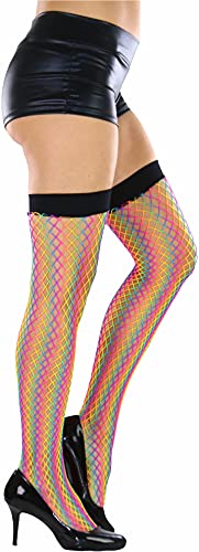ToBeInStyle Women's Rainbow Bright Multicolor Nylon Thigh High Stockings2