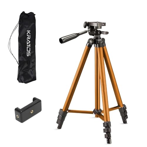 Image of Kratos 2026 Aluminum Tripod Stand 51 Inch /130CM with 360 Rotatable Mobile Holder with Handle, Compatible with All Smartphones, GoPro & DSLR, Adjustable Tripod Stand for Photography & Video Shooting