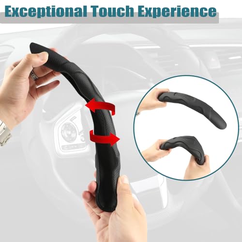 West Llama 3PCS Leather Auto Steering Wheel Cover, Snap on Large Steering Wheel Cover, 3D Breathable Universal Segmented Steering Wheel Protector for 99% Vehicle(Black)