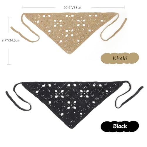 Image of DRESHOW Floral Crochet Hair Bandana Tie Knotted Headscarf Vintage Headband Knitted Head Kerchief for Women Girls