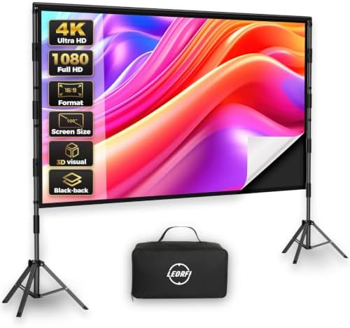 Écran Projection 100 Pouces avec Support et Dos Noir Portable | D...