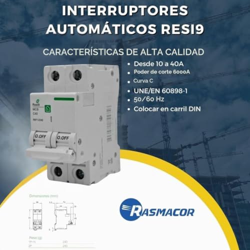 Miniatura 5 de Rasmacor Interruptor Magnetotérmico Residencial 2p 25a Resi9 R9f12225 Curva C Frecuencia 50 60hz Norma Une En 60898-1 Ce 25 Amperes