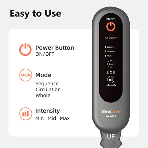 SHINE WELL Leg Compression Massager, Air Compression Massager for Circulation and Pain Relief, 3 Modes 3 Intensities 2 Extenders and Adjustable Wraps, Gift for Family or Friend