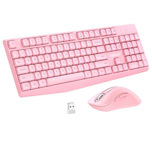 QWERTY Wireless Keyboard and Mouse Set Full Size-104 Key Keyboard with Number Pad 2.4GHz Wireless with Single USB Nano Receiver 1400 DPI Optical Mouse Plug and Play for Windows PC Laptop and Mac