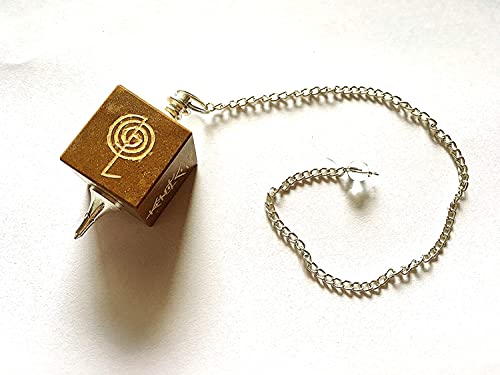 Grabado, Usui, Reiki, Símbolo, Jaspe amarillo, Cubo Radiestesia Péndulo de cristal curativo