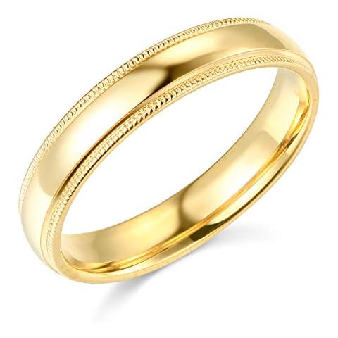 Wellingsale 14k Yellow Gold Solid 4mm Heavy Ultra Comfort Fit Milgrain Traditional Wedding Band Ring - Size 7.5 Cover