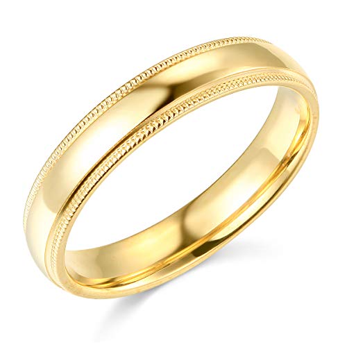 14k Yellow Gold 4mm Plain Milgrain Wedding Band - Size 7.5