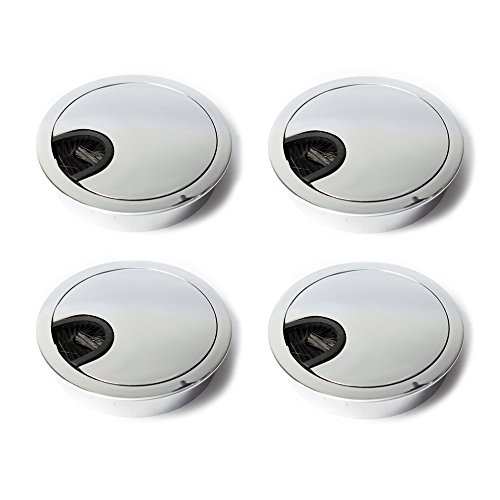 Preisvergleich Produktbild sossai® Kabeldurchführung / Kabeldurchlass / Schreibtischkanal mit Bürste für Schreibtische, Büro & Arbeitsplatten / 4 Stück / KDM1-CH / Design: Chrom / Durchmesser: 80 mm / Material: Metall