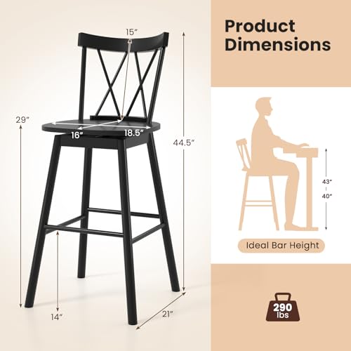 Butacos barra Windsor de GIANTEX, juego de 2, altura barra 29", con giro 360°, respaldo cruzado y reposapiés, para isla de cocina, comedor y restaurante, color negro miniatura 3
