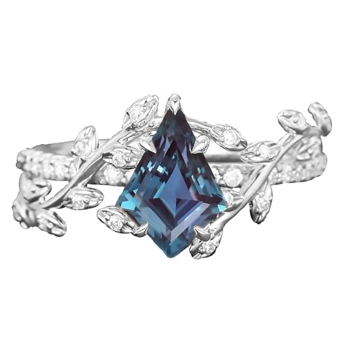 Kite Shape Natural Alexandrite Engagement Ring for Her Women,10K 14K 18K Rose Gold Alexandrite Moissanite Ring Gemstone Band Gift for Anniversary Wedding Valentine's Day4