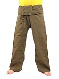 Jing Shop Thai Fisherman Pants Solid Color Cotton Mix One Size X-Long Green