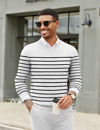 Image of COOFANDY Mens Casual V Neck Sweater Knit Slim Fit Long Sleeve Pullover Top