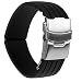 Black Silicone Rubber Watch Strap Band Deployment Buckle Waterproof 22mm