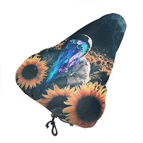 YUIOP Astronaut Sunflower Galaxy Waterproof Bike Seat Rain Cover with Drawstring, Rain