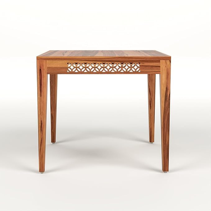 Image of Solid Sheesham Wood 2 Seater Dining Table Set with Cushioned Chairs for Dining Room | Living Room | Home & Office | Hotels Restaurant & Cafe (2 Seater, Honey Finish A)