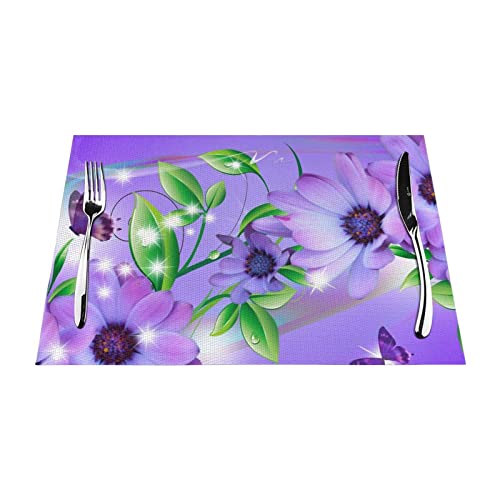 Set de table résistant chaleur violet aux finitions fleurs haut de gamme x4