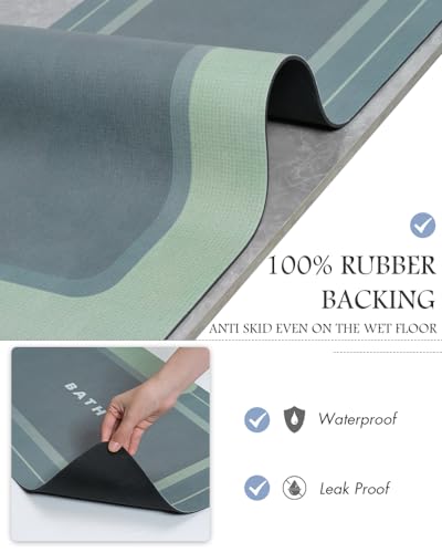 Image of MontVoo-Bath Mat-Bath Mat Rug Non Slip Super Absorbent Stain Resistant Quick Dry Thin Bathroom Rug-Bath Mats for Bathroom Floor Bathtub Vanity-Bathmat Bath Rug Easy Care 17 inchx35 inch Green