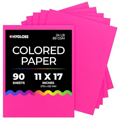 Hygloss Fuchsia Colored Paper - 24 lb, 89 gsm, Acid-Free, Fade-Resistant, 11x17-Inch Ledger Size Color Copy Paper, 90 Sheets