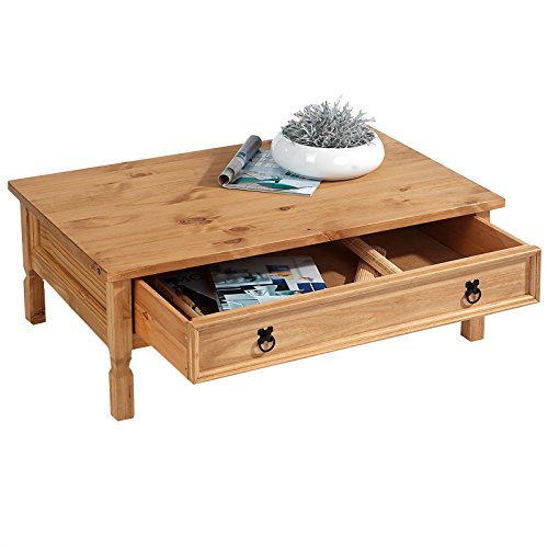 Table basse Tequila pin massif 1 tiroir 100 cm IDIMEX