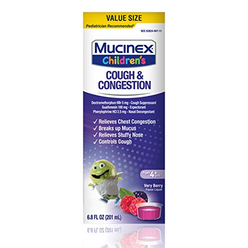 Congestion and Cough, Mucinex Children's Congestion & Cough Liquid, Berrylicious, 6.8oz, Value Size