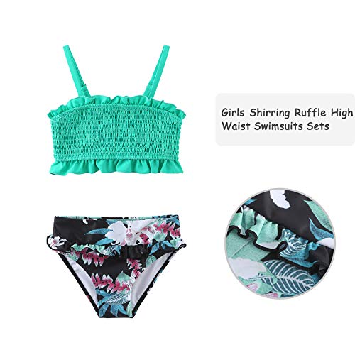 Image of HowJoJo Girls Two Piece Tankini Swimsuit Green Floral Bathing Suit Swimwear