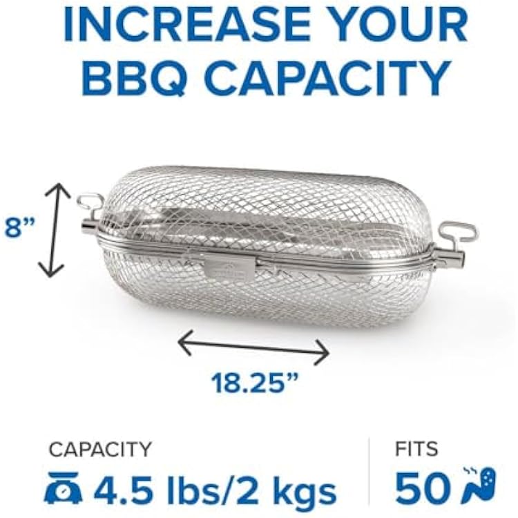 Napoleon Rotisserie Grill Basket - Stainless Steel, Fits Standard Spit Rods, Best For Wings, Fries And Roasted Veggies