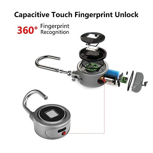 Fingerprint Padlock, Bluetooth Connection Metal Waterproof, Suitable for House Door, Suitcase, Backpack, Gym, Bike, Office (Grey) - Thumbnail 3