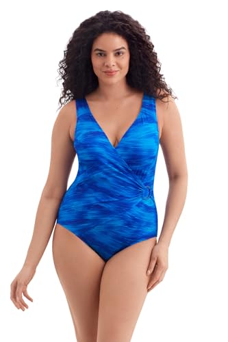 Women's Swimwear Tidal Wave O Ring Surplice One Piece Swimsuit, Blue, 14
