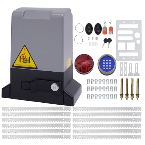 750W Motor Puerta Corredera 220V Motor para Puerta Corredera+12 x 0.5m Rieles de dientes+2x Mandos a Distancia+Bloqueo de Contraseña Inalámbrico