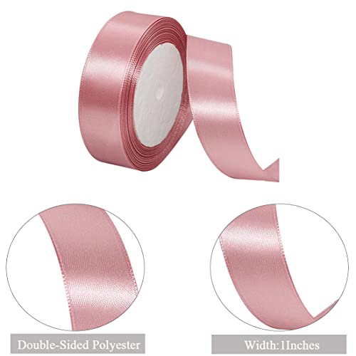 Double Faced Rose Gold Satin Ribbon, Solid Color 1 Inch X 25 Yards Fabric Satin Ribbon For Gift Wrapping, Crafts, Bouquets, Hair Bows Making, Wreath, Wedding Party Decoration And Sewing Projects #TOP1