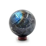 Roellg Natural Labradorite Sphere Strong Flash Labradorite Crystal Ball for Healing (50mm)