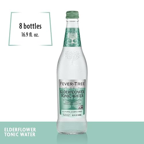 Fever-Tree Tonic Water Glass Bottles, No Artificial Sweeteners, Flavorings & Preservatives, Elderflower, 16.9 Fl Oz (Pack of 8)