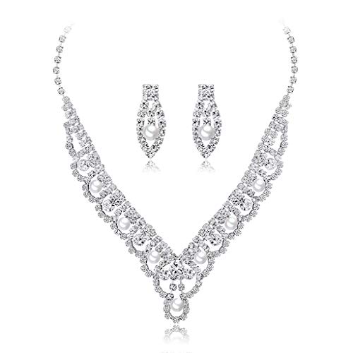 HPMAISON Women's Crystal Bridal Jewellery Set Girls Rhinestone Necklace and Drop Earrings Sets Wedding Bridesmaid Pendant Jewellery Prom Birthday Anniversary for Mother Wife Girlfriend