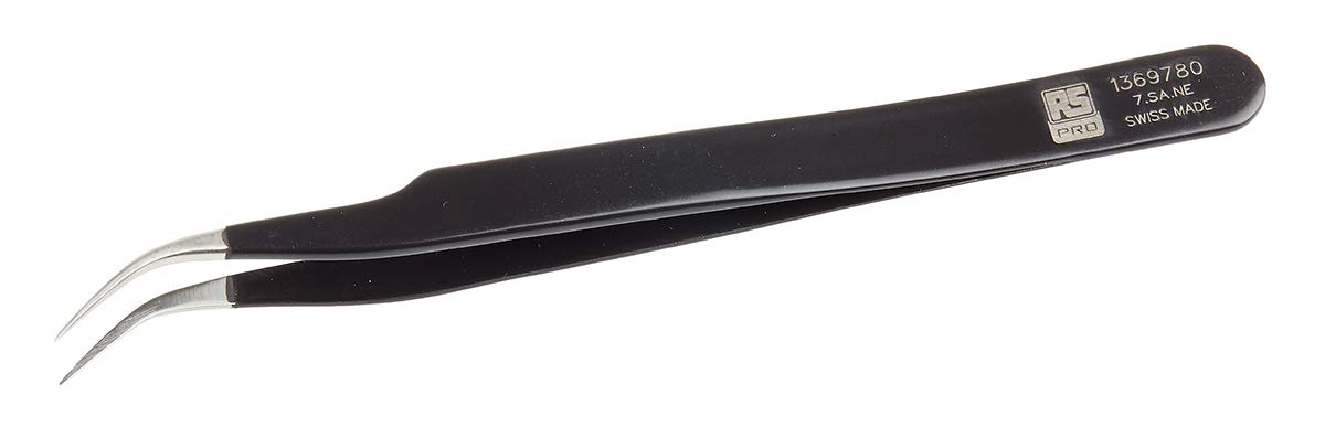 RS PRO 7.SA.NE pęseta ze stali nierdzewnej, 120 mm wygięta, antymagnetyczna, zabezpieczona przed ESD