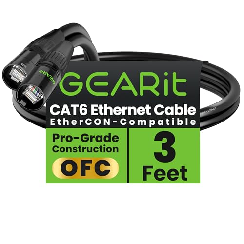 GEARit Shielded CAT6 Ethercon Cable 3ft Black EtherCON-Compatible