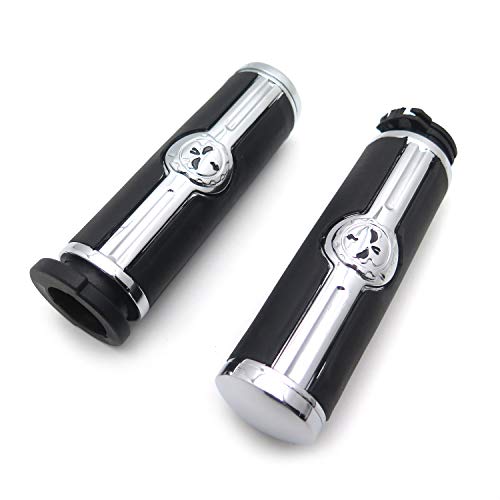 Image of XKMT-Chromed Handlebar Skull Grips to Compatible with 96-07 Touring Models and96-later VRSC XL XR Dyna Softail(Except FLSTSE2 /3 FLSTNSE and FXSBSE) Chrome [B07F3HN5QC]