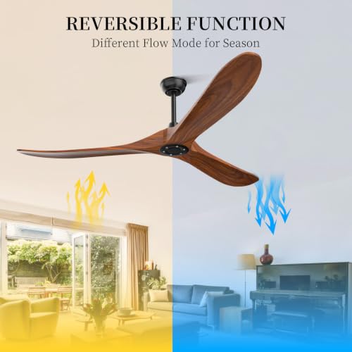 Image of Obabala Ceiling Fan no Light,70 inch Outdoor Ceiling Fan Without Lights for Patios, 3 Blade Solid Wooden Large Propeller Ceiling Fans with Remote for Farmhouse Outside Kitchen Gazebo Indoor