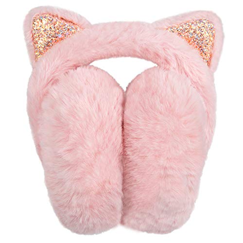 Surblue Foldable Cat Ear Earmuffs Winter Warm Outdoor Ear Covers Headband Fur Ear Warmer, Pink #TOP1