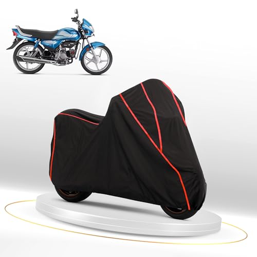 Image of Waterproof Bike Cover for Hero HF Deluxe | Dustproof, UV Heat Resistant & Windproof with Full Bottom Elastic, Heavy Duty Triple Stitched - Black Polyester