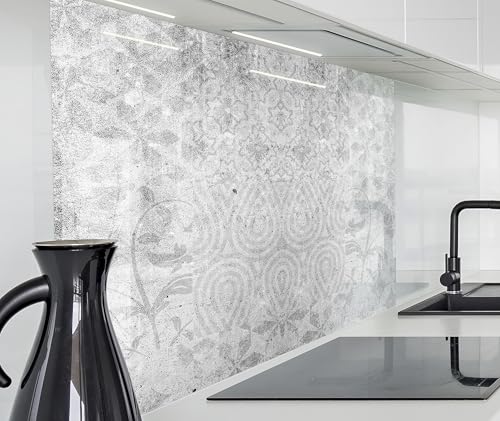 timalo Küchenrückwand Glasoptik | 60 x 40 cm Graue Vintage Shabby Wand Patchwork Beton | Acryl Glas 2mm | Spritzschutz Wand für Herd, Küche Glasrückwand Acrylglas Wandpaneele Rückwandschutz Platte