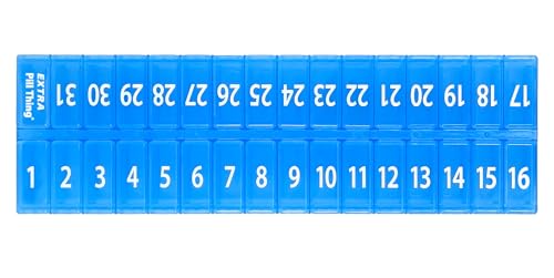 Image of XL Monthly Pill Organizer, Once-a-Day 31-Day Medication Storage Box w /Removable Lid, Extra Compartment for Additional Pills, BPA-Free (XL Blue - 1 Count) (Pack of 2)