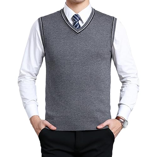 Men Solid Color Knit Vests Slim Fit Sleeveless Pullover Knitwear Lightweight V Neck Knitted Sweater Vest