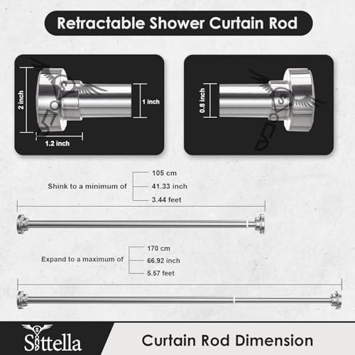 Image of SITTELLA (105Cm To 170Cm) Extendable Shower Curtain Tension Rod Non-Drilling Anti-Skid Spring Pull Rod - Stainless Steel, Silver