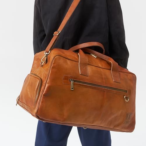 Berliner Bags Vintage Genuine Leather Duffle Austin XL for Travel or the Gym, Weekender Bag with Shoe Compartment, Overnight Bag for Men and Women - Brown2