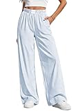 PRETTYGARDEN Womens Wide Leg Striped Pants 2026 Fall Casual High Waisted Baggy Palazzo Lounge Trousers Spring Fashion Bottoms (Light Blue,Medium)