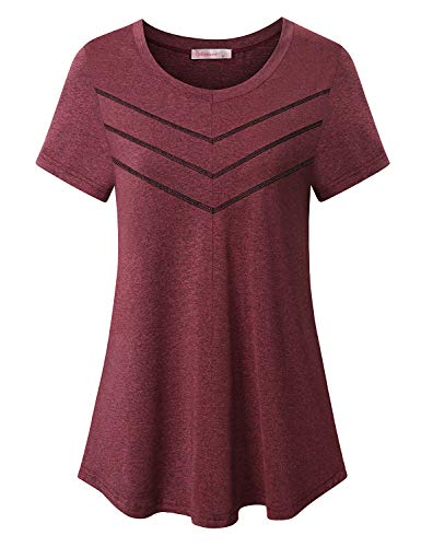 Athleisure Womens Clothes,Figure Flattering Exercise Gym Activewear Shirts Vintage Short Sleeve Popular Crew Neck Tops Comfy Trapeze Quick Dry Outdoor Recreation Gear Red Large #TOP4