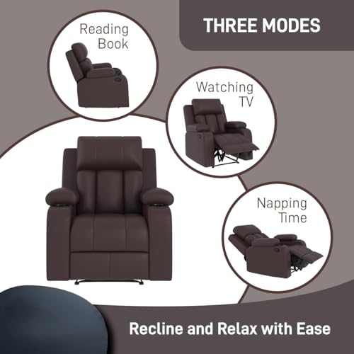 Image of Amazon Brand - Solimo Pinnacle | Single Seater Sofa Recliner | Manual Recliner (Leatherette Brown)