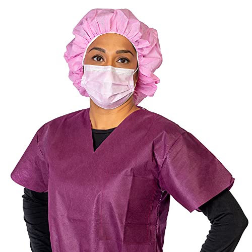 Tronex Pink Disposable 3 Ply Sms Heavy Duty Bouffant Hair Net Medical Surgical Caps Bakery Protective Head Hair Cover 24” Nurse Hairnets #TOP4