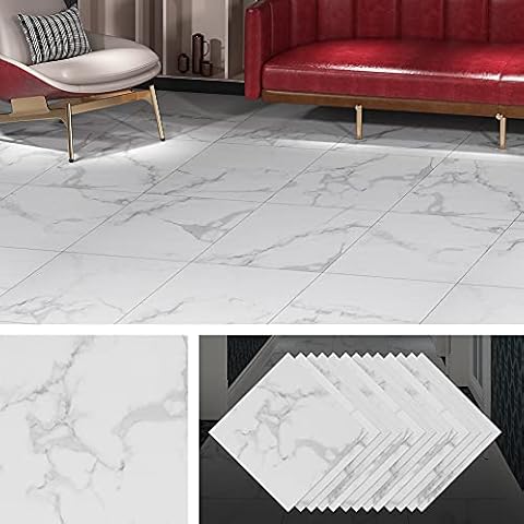 Livelynine 32 Fliesen Vinylboden Selbstklebend Fliesenoptik Küche Carrara Marble Bodenfliesen Selbstklebend 30x30 PVC Bodenbelag Selbstklebend Grau/Weiß Wasserfest für Bad Wohnzimmer Flur Schlafzimmer Cover