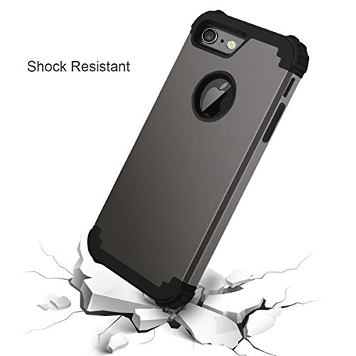 Fingic Iphone 6 / 6S Case 3 In 1 Heavy Duty Dual Layer Protection Hybrid Hard Pc & Soft Silicone Rugged Bumper Anti Slip Full-Body Shockproof Protective Case For Apple Iphone 6S/6 4.7 Inch, Gun Metal #TOP2